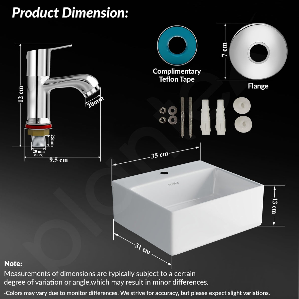 Plantex Ceramic Basin with Stainless Steel Pillar Cock/Wall Hung Basin/Deck Mount Tap/Basin for Bathroom - (Cuba - Combo)-6