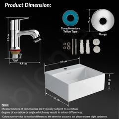 Plantex Ceramic Basin with Stainless Steel Pillar Cock/Wall Hung Basin/Deck Mount Tap/Basin for Bathroom - (Cuba - Combo)-6