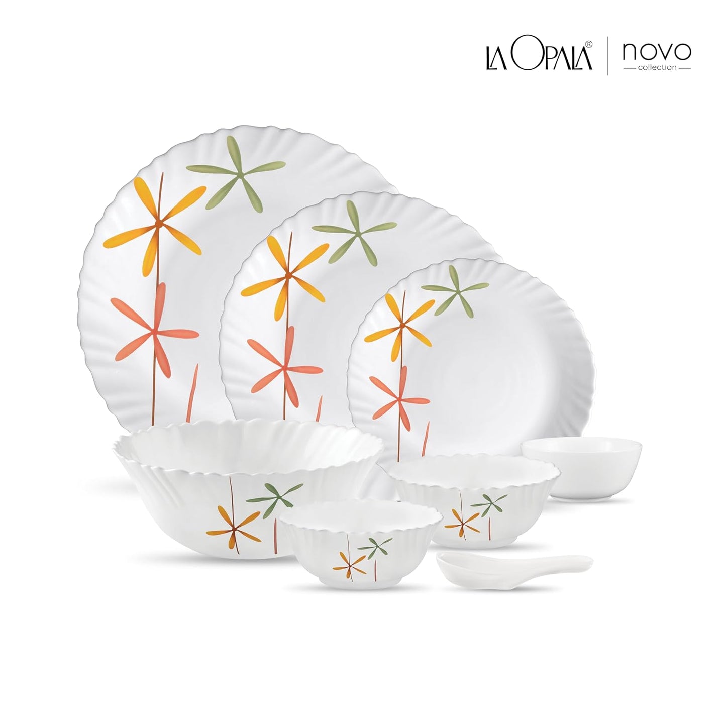La Opala, Novo Collection, Opal Glass Dinner Set 35 pcs, Autumn Flower, White