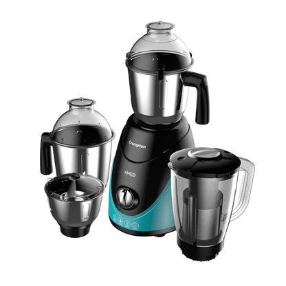 Crompton Ameo 750-Watt Mixer Grinder with MaxiGrind and Motor Vent-X Technology (3 Stainless Steel Jars and 1 Juicer Jar, Black & Green) (AMEO-4JARS), 2 Years Warranty.