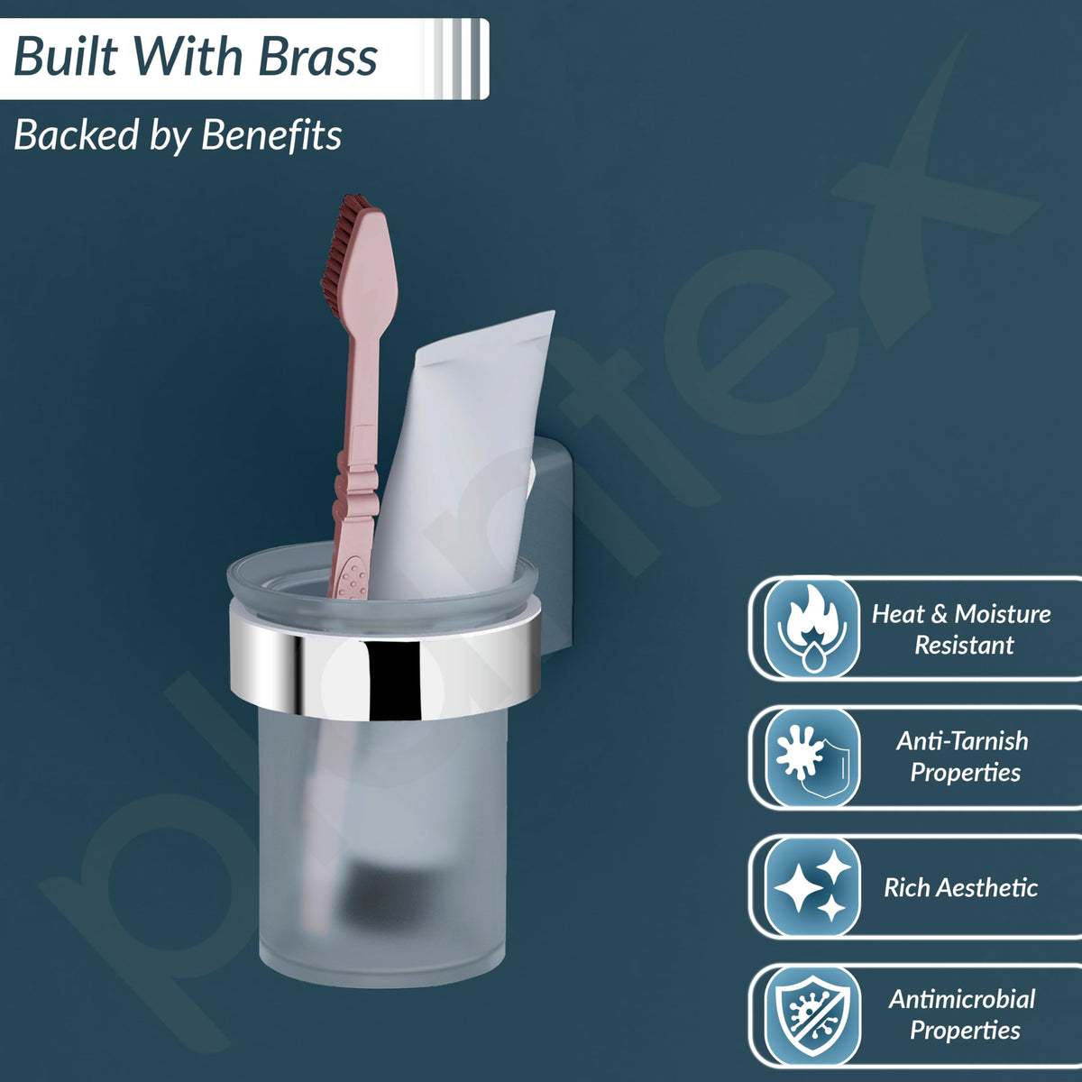 Plantex Rich Brass Bathroom Accessories - Unique Tooth Brush Holder/Tumbler Holder/Toothpaste Holder(Chrome)-4