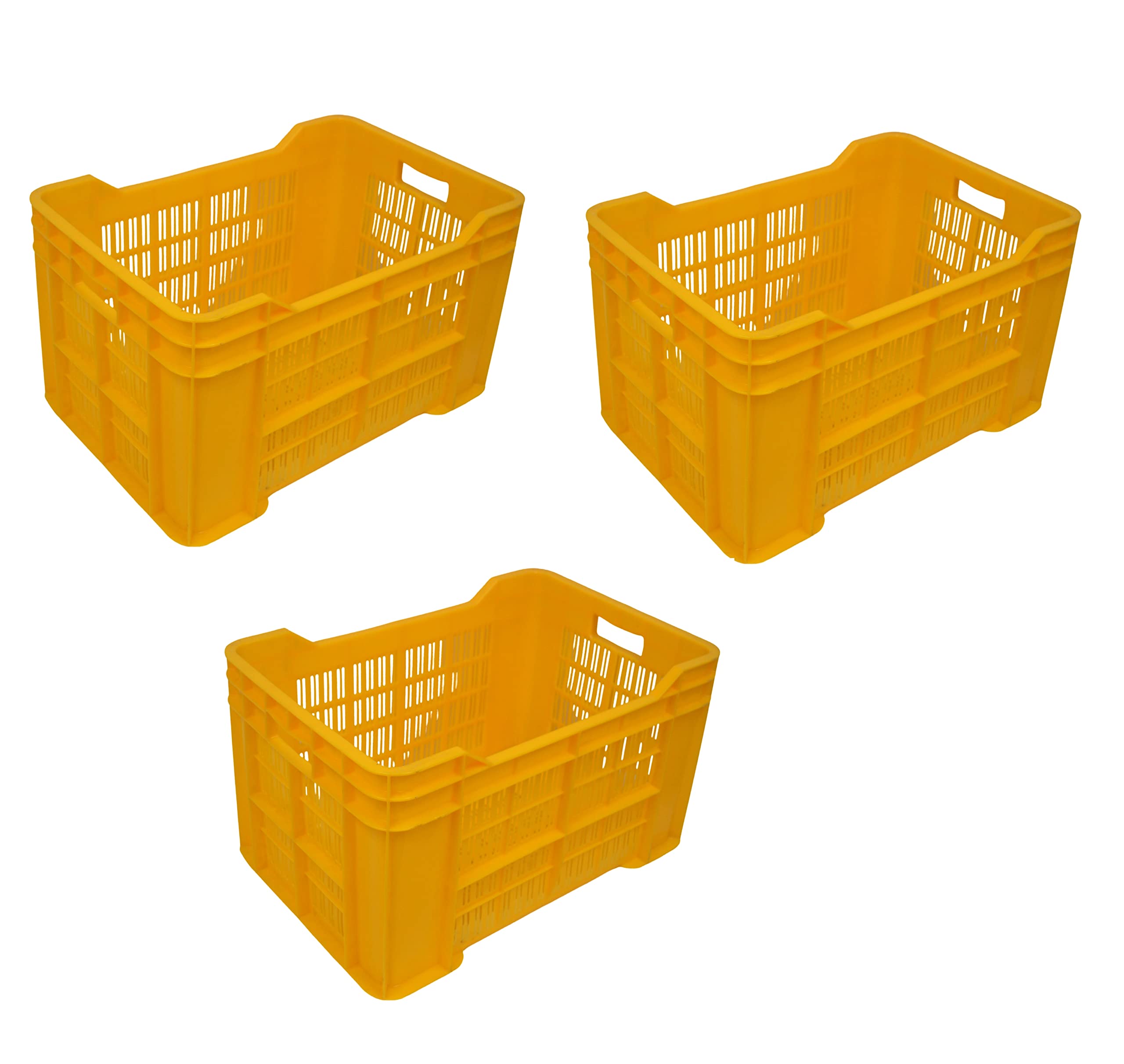 Nilkamal Plastic Rectangular Multipurpose/Vegetable/Fruit/Fish Crate (542 x 360 x 300 mm) Pack of 3 (Blue) 36x54.2x30 cm