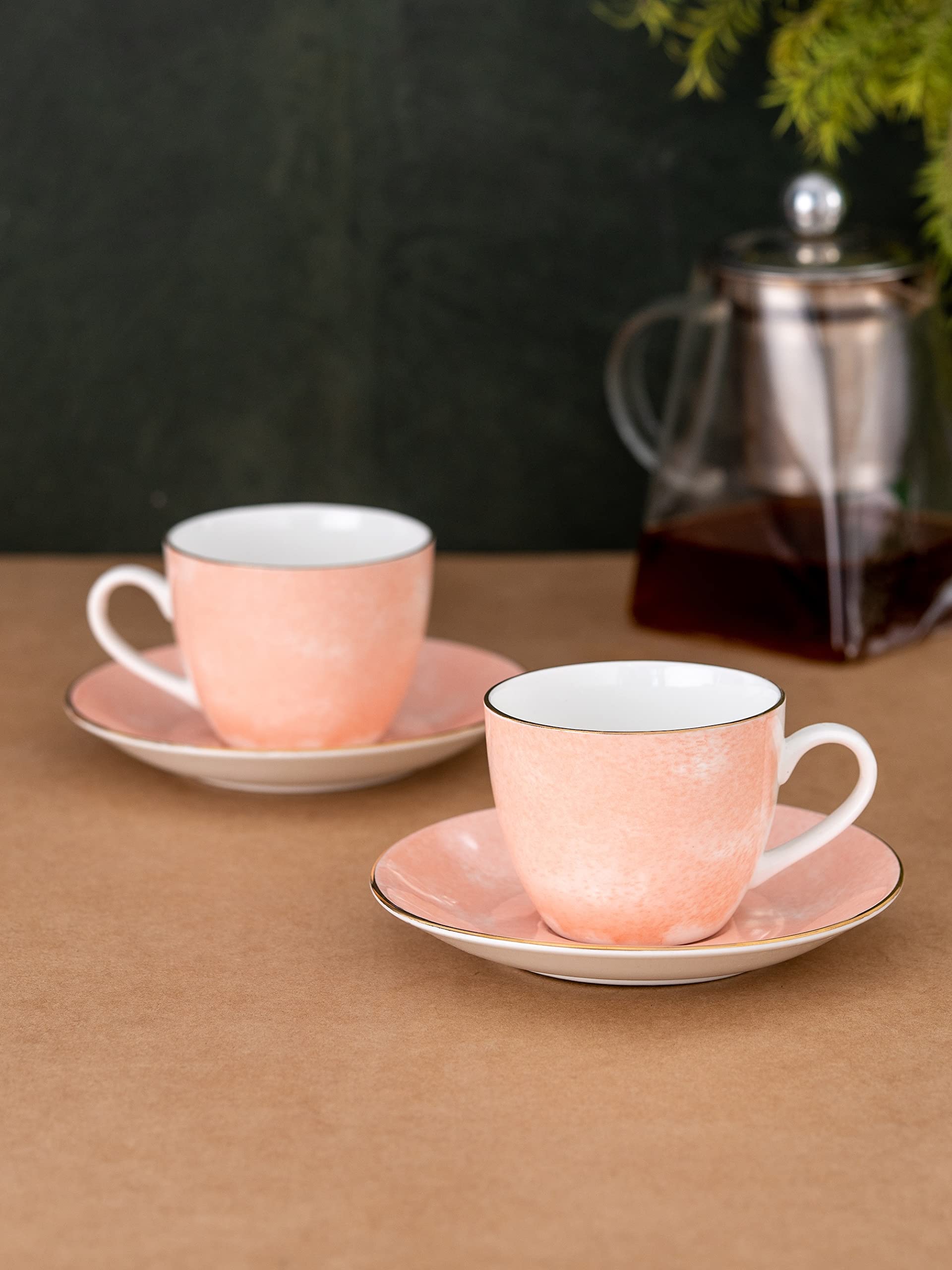 Clay Craft Fine Ceramic Paradise Cup & Saucer Set for Tea/Coffee of 12 (6 Cups + 6 Saucers) - 180 ml Each (Cream)