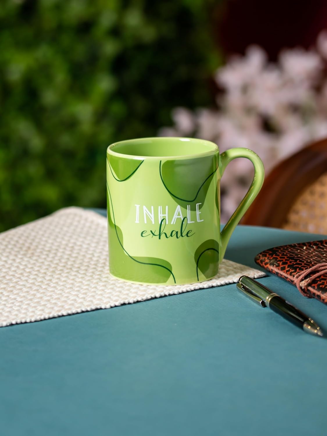 Clay Craft Fine Ceramic Milk/Coffee Mug - 350 ml Each- Set of 2 (Inhale Exhale)