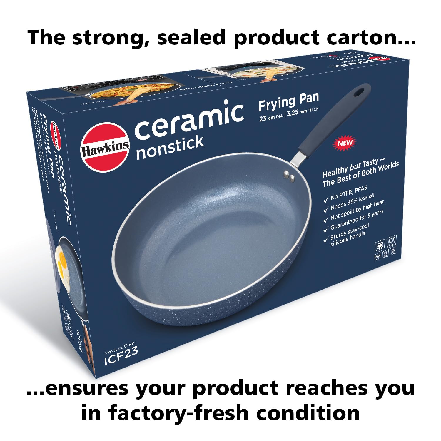 Hawkins Ceramic Nonstick Frying Pan, 23 cm Diameter, Induction Fry Pan, Granite Omlette Egg Pan, Fish Pan, Blue (ICF23)