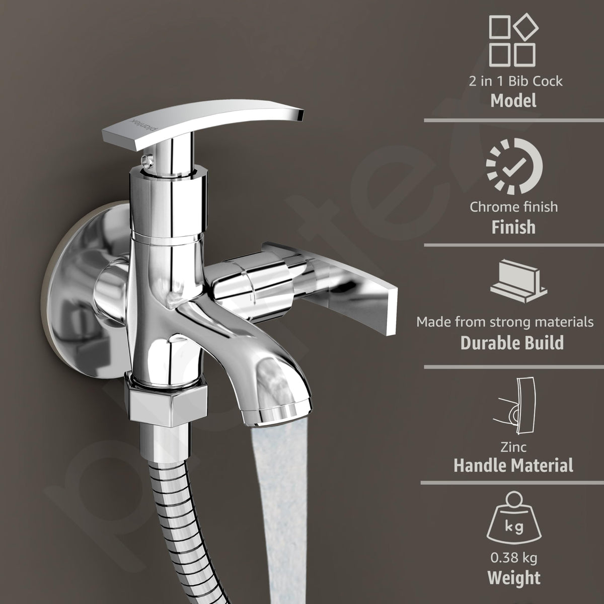 Plantex Two Way Tap for Washing Machine with Water Saving Aerator/2 in 1 Bibcock for Bathroom with Brass Spindle and Wall Flange/Bathroom Tap-(SMR-1265-Chrome)-2