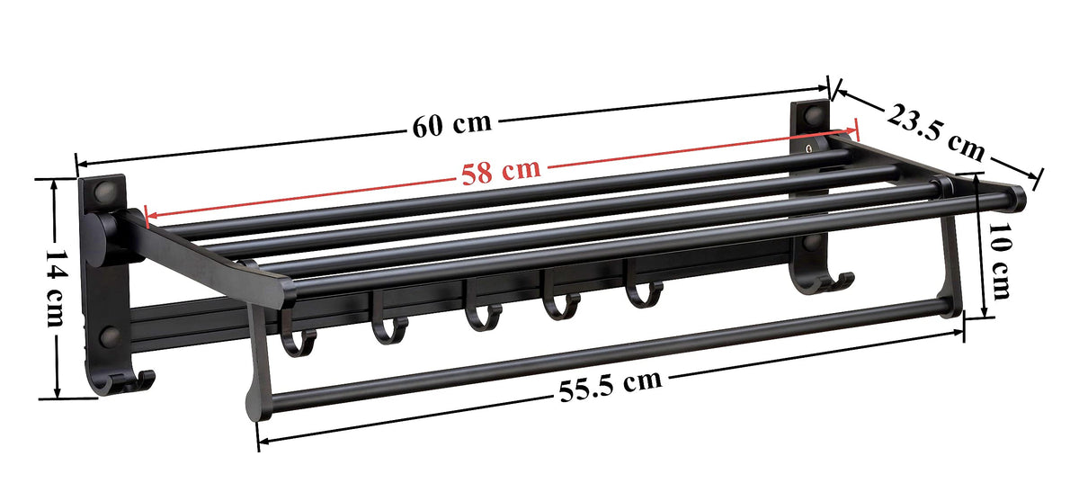 Plantex Space Aluminum Folding Towel Rack/Towel Stand/Hanger/Bathroom Accessories (24 Inches, Black-Matt)-2