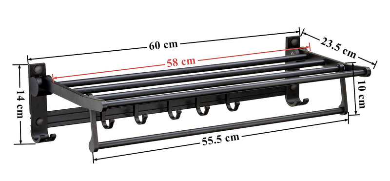Plantex Space Aluminum Folding Towel Rack/Towel Stand/Hanger/Bathroom Accessories (24 Inches, Black-Matt)-2