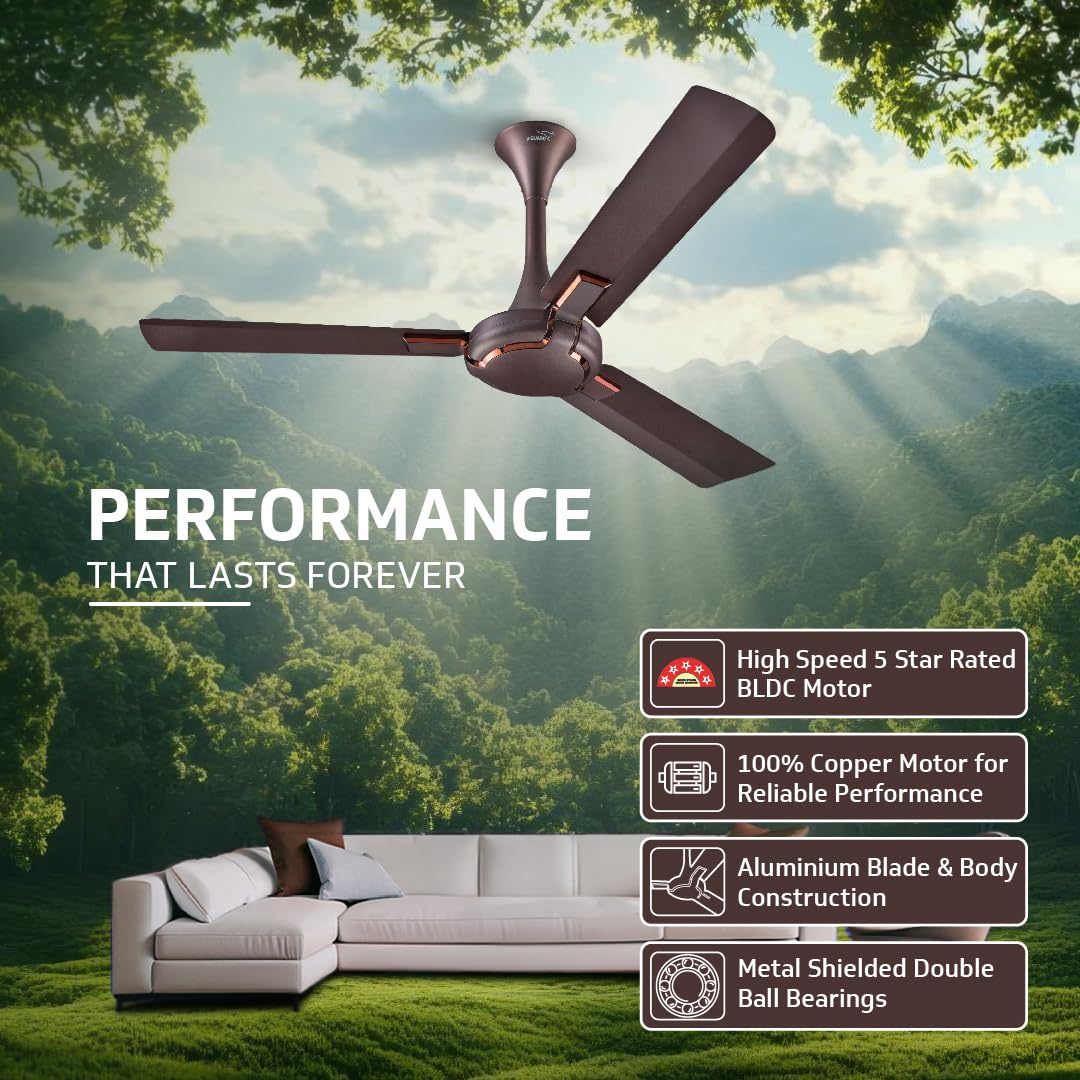 V-Guard Exado Pro ES BLDC Ceiling Fan | Remote Control | Anti Dust Coating | BEE 5 Star Rating | 400 RPM | 100% Copper Motor | 1.2M (Elegance Brown Matte), 1.2 Metres