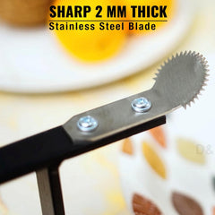 D&V Engineering Heavy-Duty Table-Mount Coconut Scraper & Grater | Sharp 2 mm Stainless Steel Blade, Durable Metal Frame | Easy, Fast Coconut Grating | Fits Up to 3-Inch Slabs, Black Frame