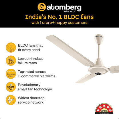 atomberg Efficio Alpha 1200mm India's No.1 BLDC Ceiling Fan with Remote Control | BEE 5 star Rated Energy Efficient Ceiling Fan | High Air Delivery with LED Indicators | 2 Year Warranty| Seasand Ivory