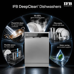 IFB 15 Place Freestanding Dishwasher with DeepClean® Technology, 3rd Cutlery Tray, 70°C Hot Water Wash, Turbo Drying, An