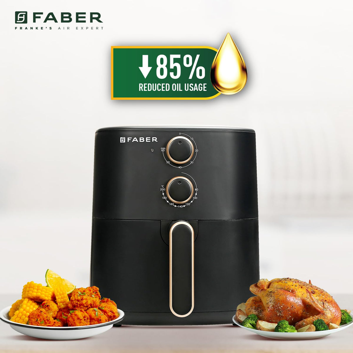 Faber 6 liter 1500W Air Fryer|Fry, Bake, Roast, Toast, Defrost, Grill & Reheat|360° Rapid Air Cooking, 85% Less Oil|Temp