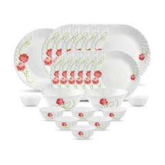 La Opala Novo Collection Opal Glass Crockery | for Family of 6 | Dinner Set 23 pcs Trinty Green | Plates & Bowls for Dining | Microwave Safe | 100% Vegetarian | Extra Strong | Light & White