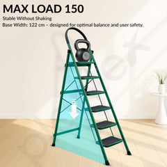 Plantex Hercules Pro 6-Step Foldable Ladder for Home with 150 kg Load Capacity/Heavy-Duty Steel Ladder/Anti-Slip Wide Step/Strong, Stable & Multi-Purpose (Green)-4