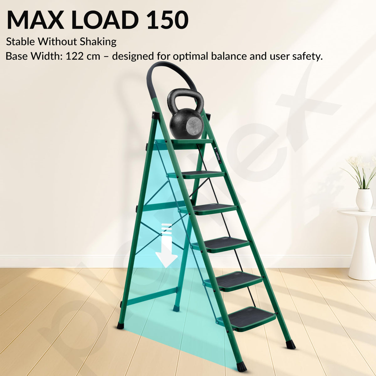 Plantex Hercules Pro 6-Step Foldable Ladder for Home with 150 kg Load Capacity/Heavy-Duty Steel Ladder/Anti-Slip Wide Step/Strong, Stable & Multi-Purpose (Green)-4