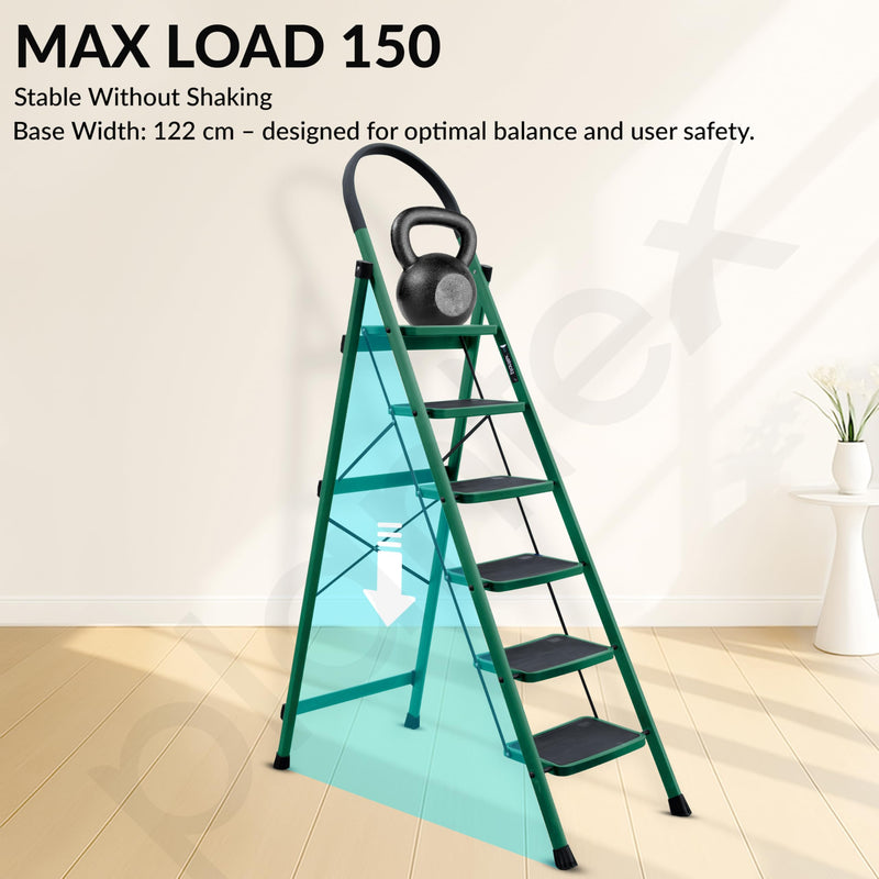 Plantex Hercules Pro 6-Step Foldable Ladder for Home with 150 kg Load Capacity/Heavy-Duty Steel Ladder/Anti-Slip Wide Step/Strong, Stable & Multi-Purpose (Green)-4