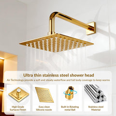 Plantex Stainless Steel Overhead Shower 6 x 6 inch with Water-Saving Technology/High pressure Rain Shower Head without Arm/Bathroom Shower -(Ultra Slim-PVD Gold)-3