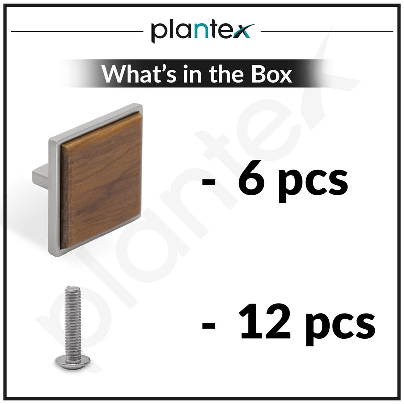 Plantex Knobs for Drawer/Square Drawer Knobs/Knobs for Cabinets/Pull-Push Knobs for Kitchen/Bedroom Drawer - Pack of 6 (Big, Satin & Wood)-5