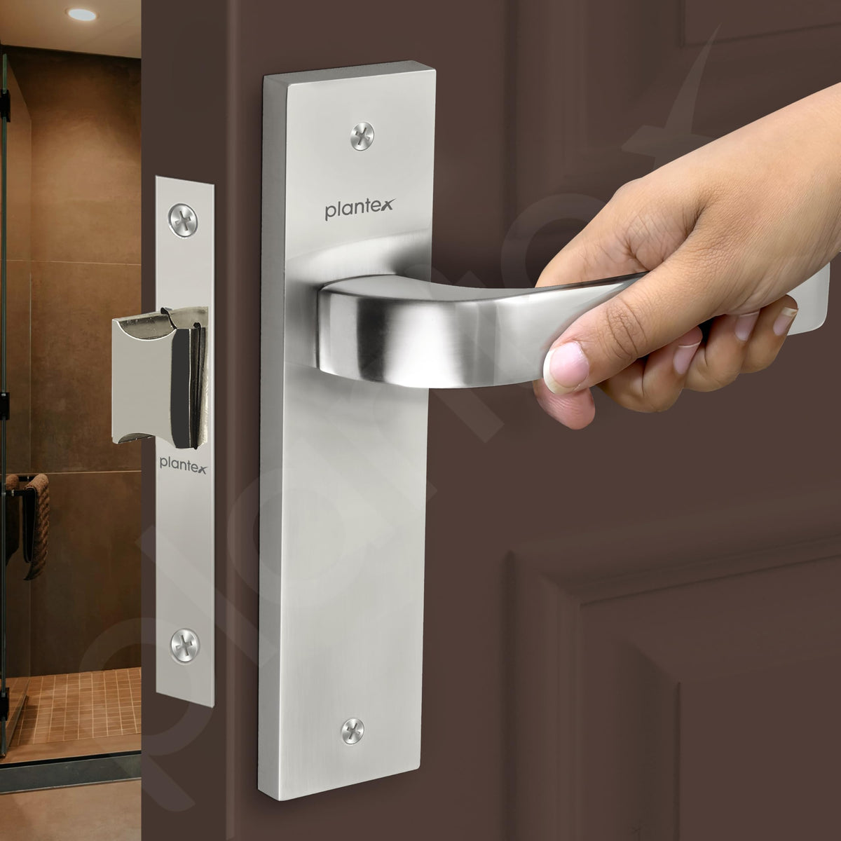 Plantex Heavy Duty Door Lock “ Bathroom Door Lock/Mortise 8inch Keyless Plate Handle Set for Home/Bathroom/Store Room/Balcony/Office with Baby Latch (8107, Matt)-6