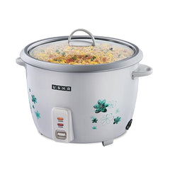 USHA RC18GS1 Steamer 700 Watt Automatic Rice Cooker 1.8 litres with Powerful Heating Element, Keep Rice Warm for 5 Hrs, Steamer, Trivet Plate & More Accessories, 5 Yrs Warranty (White)