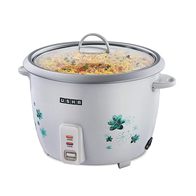 USHA RC18GS1 Steamer 700 Watt Automatic Rice Cooker 1.8 litres with Powerful Heating Element, Keep Rice Warm for 5 Hrs, Steamer, Trivet Plate & More Accessories, 5 Yrs Warranty (White)