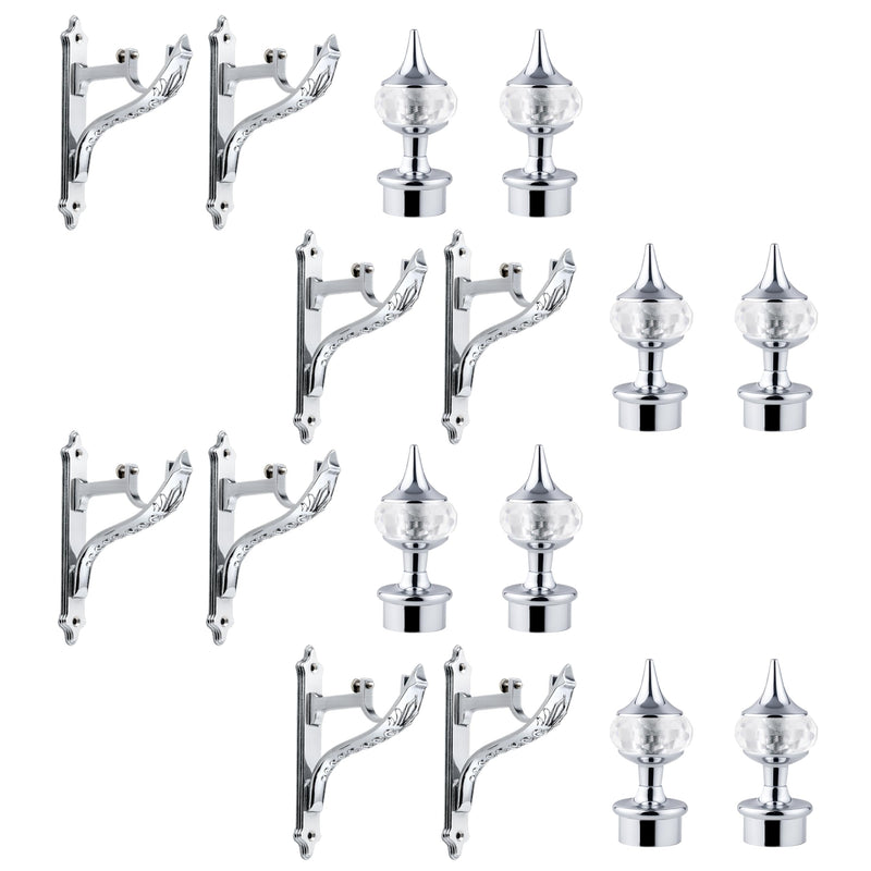 Plantex Aluminium Curtain Holder/Diamond Shaped Curtain Brackets/Curtains Rod Holder (Chrome - 4 Pair)-1