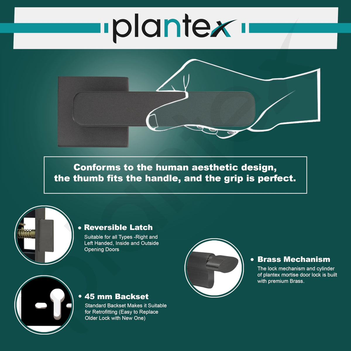Plantex Triple Security Door Lock for Home/Main Door Lock Set with 3 Years of Warranty/Mortise Lock for Door with Brass Lock Body & Cylinder (7125, Grey & Choco)-4
