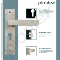 Plantex Heavy-Duty Door Lock Set - Main Door Lock Handle Set/Mortise Lock with 3 Keys, Brass Lock Body & Cylinder (8125 - Steel Satin & Chrome)-6
