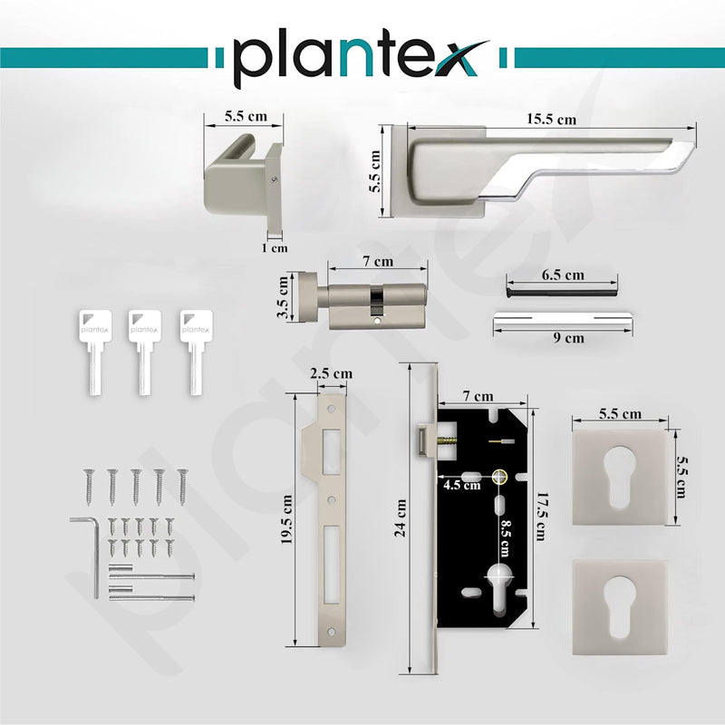 Plantex Premium Main Door Lock for Home with 3 Years of Warranty/Mortise Lock for Door - Main Door Lock Set (7093 - Satin White & Chrome)-3