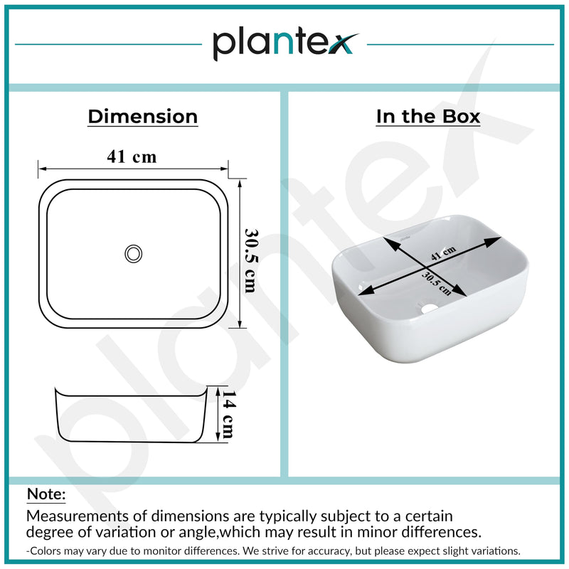 Plantex Ceramic Wash Basin for Bathroom/Table Top Washbasin with 10 Years Glaze Warranty by Plantex/Counter Top Basin/Basin for Restaurant/Hotel (Glossy White - 16 x 12 x 5.5 inch)-3
