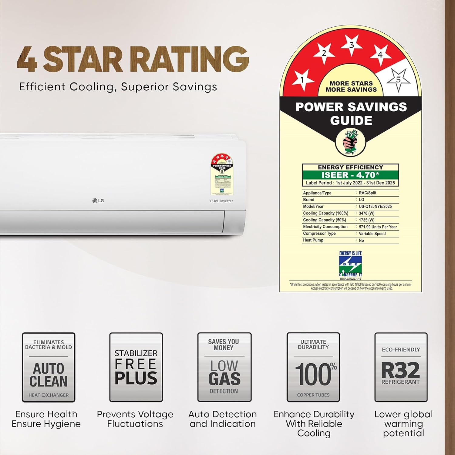LG 1 Ton 4 Star DUAL Inverter Split AC (Copper, AI Convertible 6-in-1 with VIRAAT Mode, Faster Cooling & Energy Saving, 4 Way Swing, HD Filter with AntiVirus Protection, US-Q13JNYE, White)