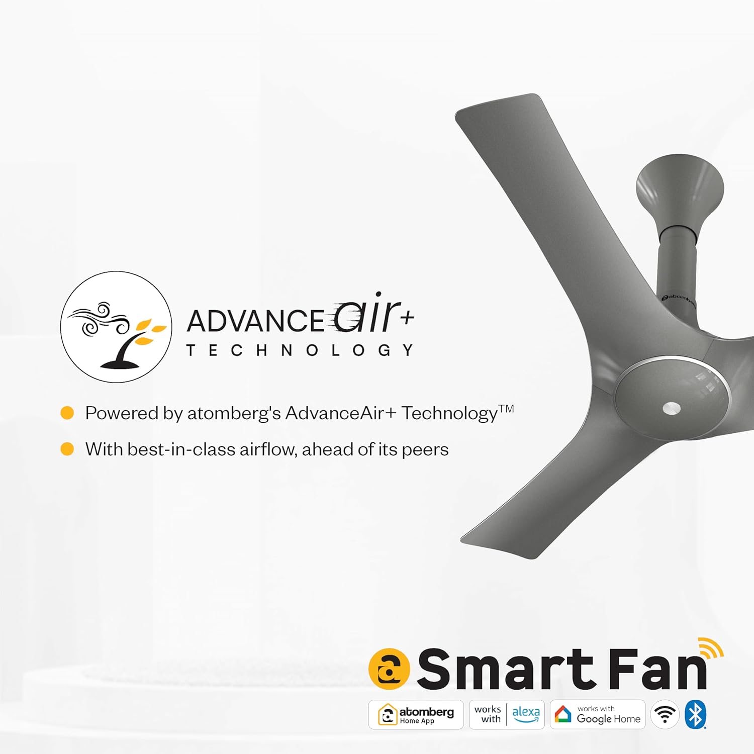 atomberg Aris Gladius Smart 900mm BLDC Ceiling Fan with IoT & Remote | BEE 5-Star | Advance Air+ Technology | Silent Operation | Energy Efficient | Free Installation | 5 Year Warranty (Sand Grey)