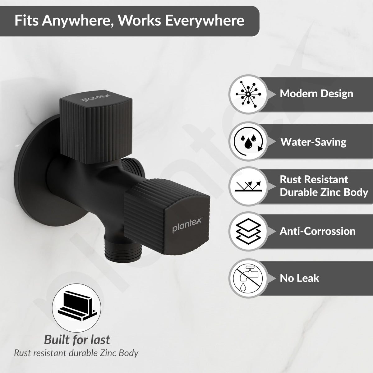 Plantex Angle Valve 2 in 1 with Brass Spindle/Two Way Angle Cock Tap with Wall Flange & Teflon Tape/Angle Valve for Bathroom- Pack of 1 (Black)-2