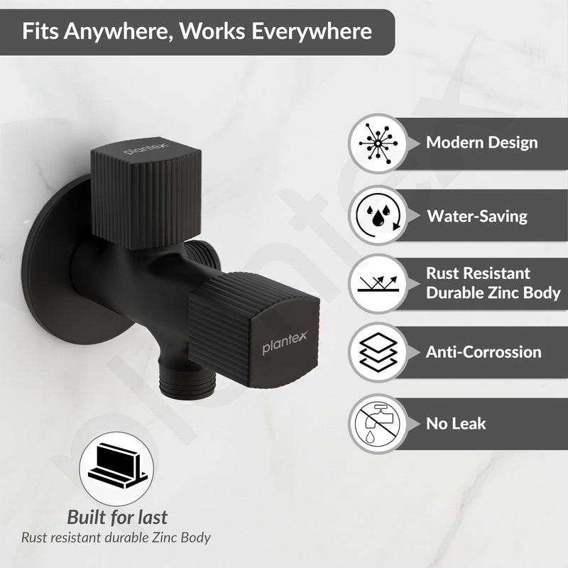 Plantex Angle Valve 2 in 1 with Brass Spindle/Two Way Angle Cock Tap with Wall Flange & Teflon Tape/Angle Valve for Bathroom- Pack of 1 (Black)-2