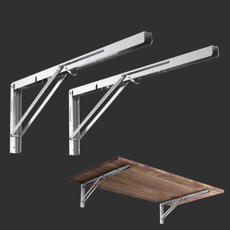 Plantex Heavy Duty 24 Inch Foldable Shelf Bracket/Stainless Steel Multipurpose Bracket/L Bracket/Space Saving Wall Bracket/Folding Table Bracket for Home & Office (Pack of 2, Chrome)-1