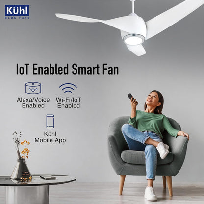 KUHL Twist L3 1320 mm 65% Power Saving BLDC Ceiling Fan | BEE 5 Star Rated & ISI Marked | High Air Flow|5Year Warranty on Motor By Brand | Free Installation | IoT – Operate via Mobile & Alexa | White
