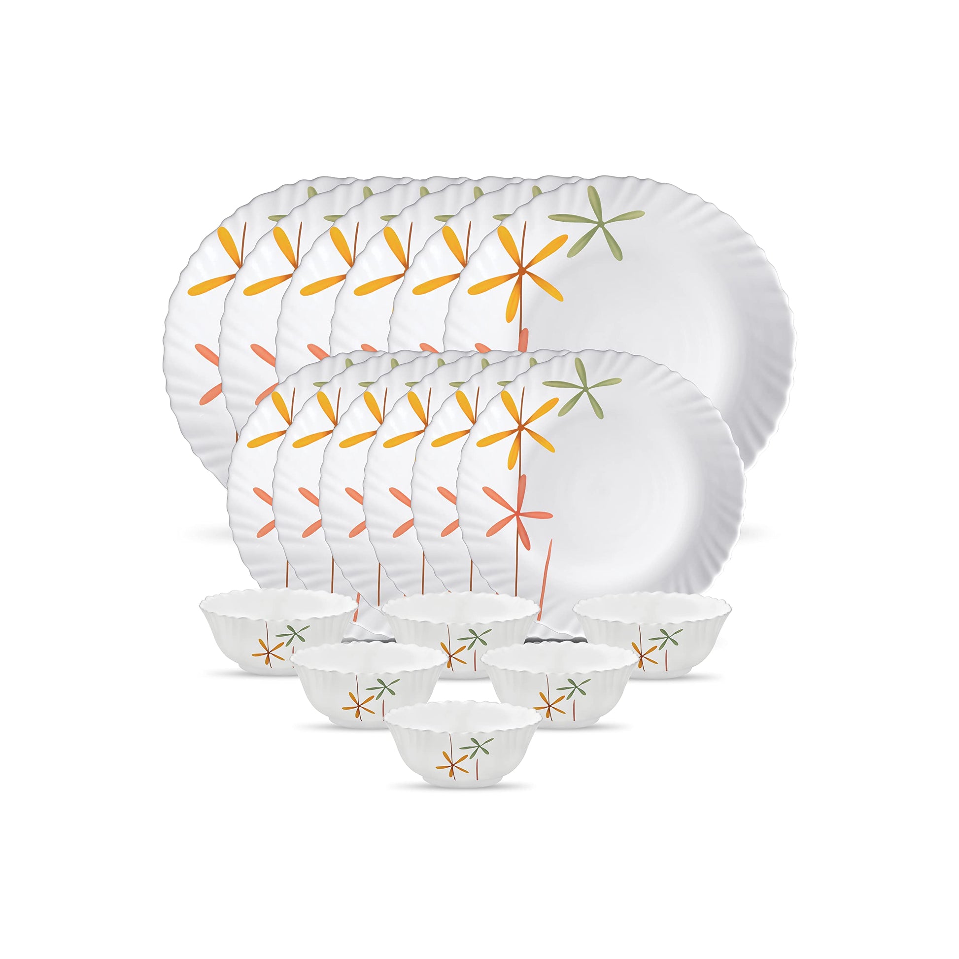 La Opala Novo Collection Opal Glass Crockery | for Family of 6 | Dinner Set 18 pcs Petite Roses | Plates & Bowls for Dining | Microwave Safe | 100% Vegetarian | Extra Strong | Light & White
