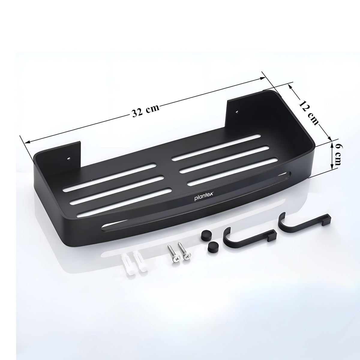 Plantex Bathroom Shelf for Wall/Space Aluminium Wall Mounted Shelf for Bathroom with Removable Hooks/Floating Shelf/Bathroom Organiser - 12x5 inches, Black (Pack of 1)-2