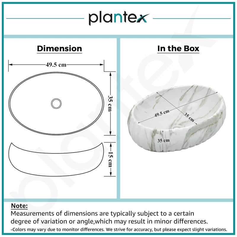 Plantex Ceramic Basin for Bathroom/Table Top Ceramic Basin/Washbasin for Bathroom (Marble Finish - 19.5 x 14 x 6 Inch)-3