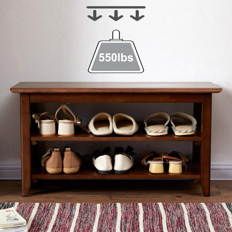 Storage Bench Wooden Shoe Rack Bench | Rustic Solid Wood Entryway Bench | Indoor Shoe Organizer | Brown Wood Sh