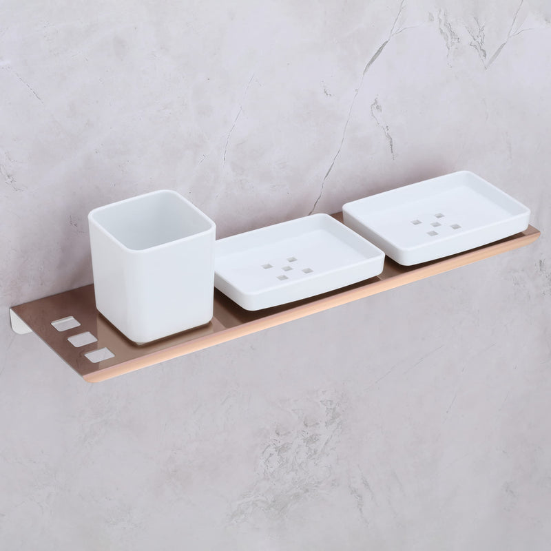 Plantex Stainless Steel with ABS Material Double Soap Dish/Stand with Tumbler Holder for Bathroom/Kitchen/Paste&Brush Stand/Bathroom Accessories-Rose Gold-4