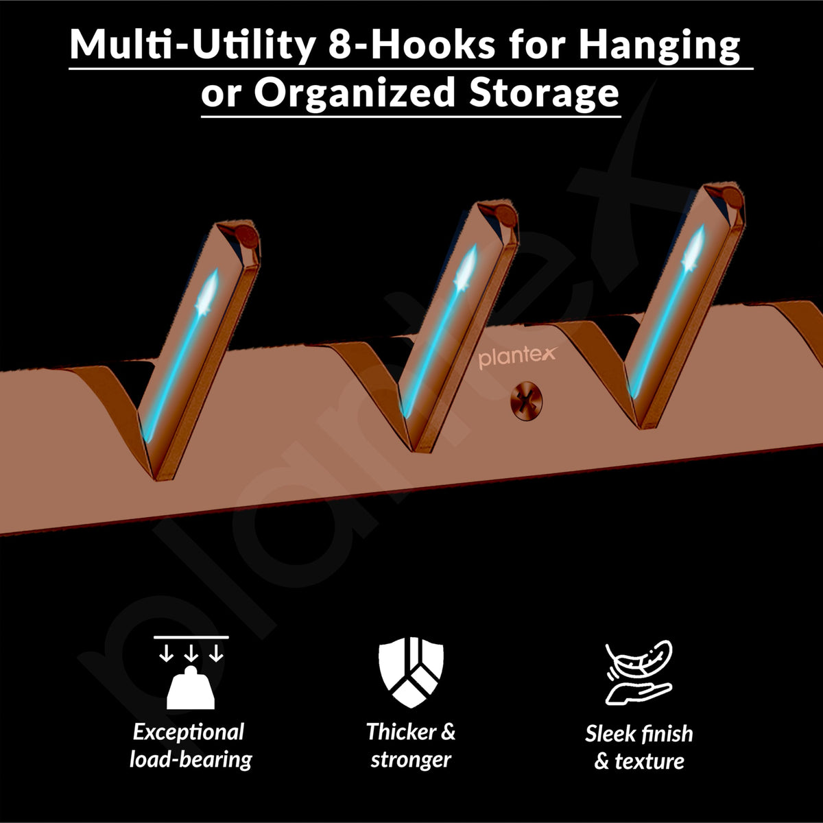 Plantex Wall Hooks for Hanging Cloth/Stainless Steel Towel Hangers/Bathroom Robe Hooks/Door Hangers/Square Wall Hook/Hook Rail for Hanging Keys - 8 Hooks (Pack of 3, PVD Rose Gold)-4