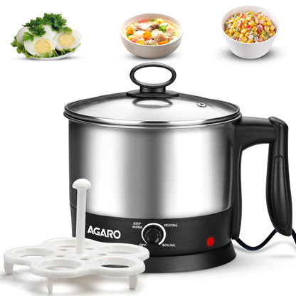 AGARO Esteem Electric Multi Kettle 1.2L, 600W, with Stainless Steel Body, Egg Rack, Grill Rack, 3 Heating Modes & Rapid Boil Technology, Boiling Water, Tea, Coffee, Oats, Noodle, Soup