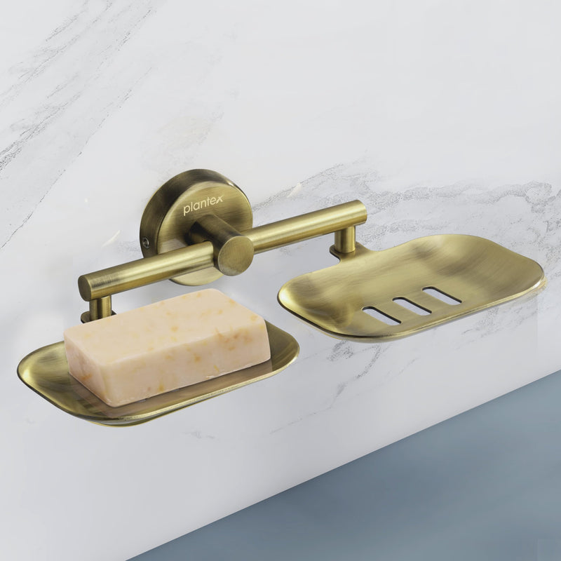 Plantex Galaxy 304 Grade Stainless Steel Rectangular Double Soap Holder for Bathroom/Soap Stand/Soap Holder/Soap Storage/Bathroom Accessories (Brass Antique)-1