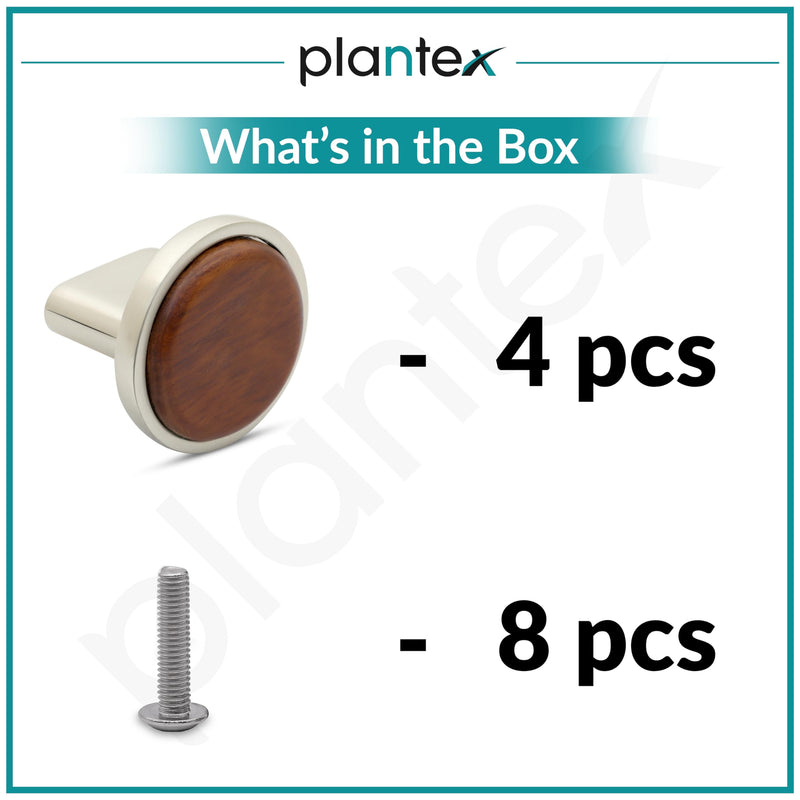 Plantex Knobs for Drawer/Round Drawer Knobs/Knobs for Cabinets/Pull-Push Knobs for Kitchen/Bedroom Drawer - Pack of 4 (Small, Satin & Wood)-5