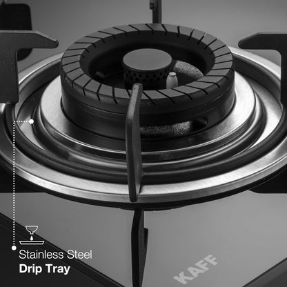 KAFF 3 Burners Built-in Hob/Hobtop For Modular kitchen -8 MM|Auto Electric Ignition Glass Top| Tornado Style Burner, Enamelled Matt Finish, Easy Grip Knobs, Toughened Glass (Black,60CM)