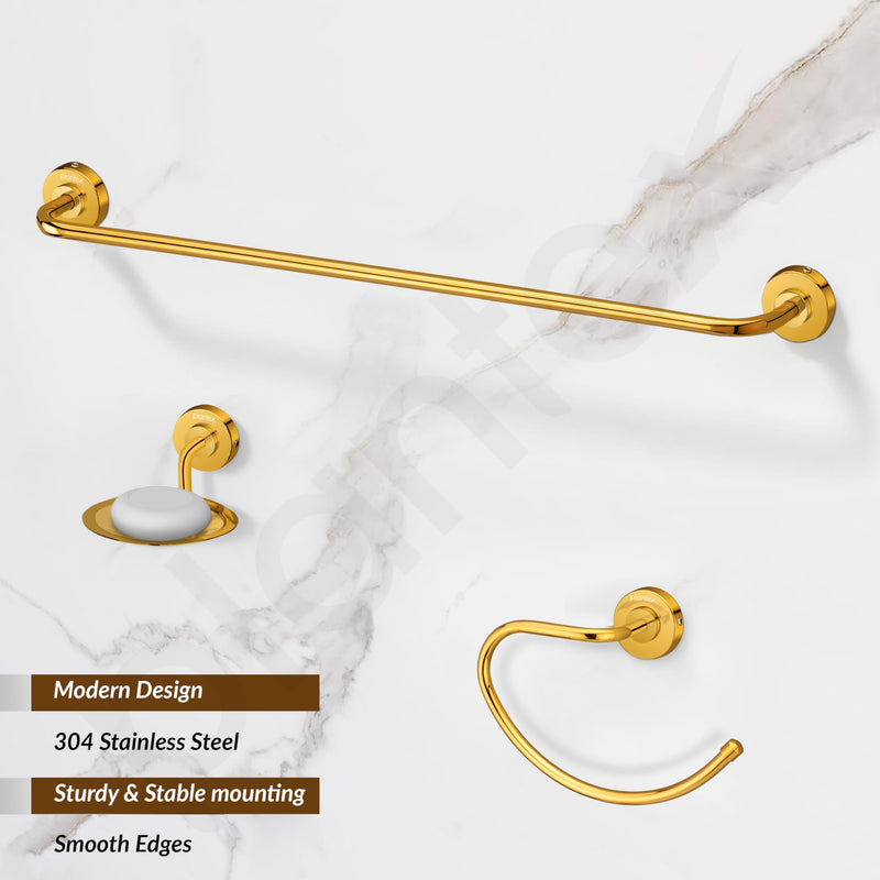 Plantex 304 Grade Stainless Steel Bathroom Accessories Set of 3 - Towel Hanger/Napking Holder/Dual Soap Holder for Bathroom - Daizy (Golden)-2