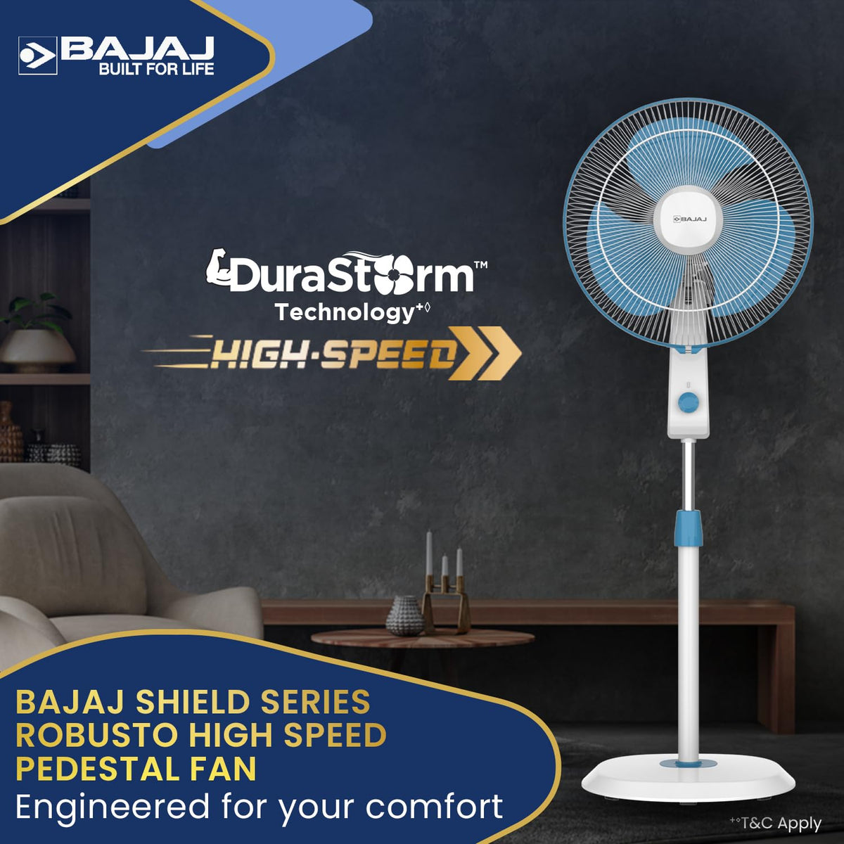 Bajaj Shield Series Robusto High Speed 400mm Pedestal Fan for Home-2