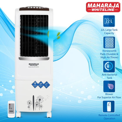 Maharaja Whiteline Blizzard Deco Tower Air Cooler with Remote, 22 litre, White & Grey
